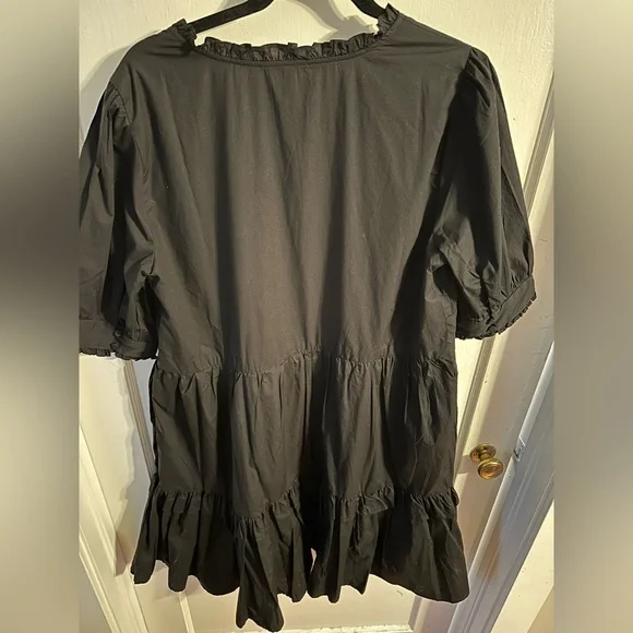 Sz large NWT J. Crew ruffle tiered popover dress black - Picture 9 of 16